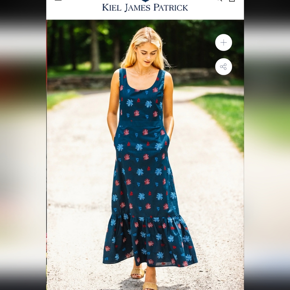 Floral Sleeveless Maxi Dress - Blue and Red